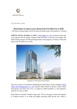 Hotel Okura to Open Luxury Hotel in Ho Chi Minh City in 2020(116KB)
