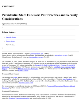 Presidential State Funerals: Past Practices and Security Considerations