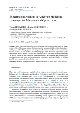 Experimental Analysis of Algebraic Modelling Languages for Mathematical Optimization