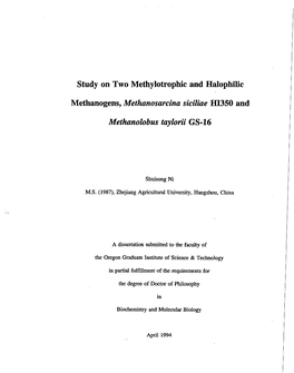 Study on Two Methylotrophic and Halophilic Methanogens, Methanosarcina Siciliae HI350 and Methanolobus Taylorii GS-16" By
