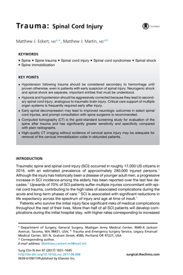 Trauma: Spinal Cord Injury