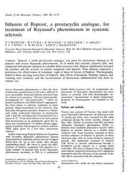 Infusion of Iloprost, a Prostacyclin Analogue, for Treatment of Raynaud's Phenomenon in Systemic Sclerosis