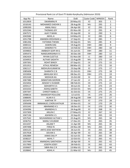 App No Name Dob Caste Code MINDEX Rank 1012859