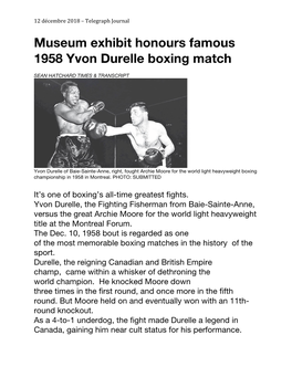 Museum Exhibit Honours Famous 1958 Yvon Durelle Boxing Match
