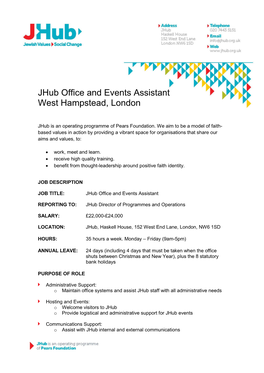 Jhub Office and Events Assistant West Hampstead, London