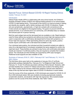 Special Focus: School-Based COVID-19 Rapid Testing Clinics