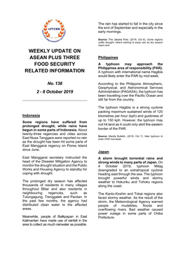 8 October 2019 Administration (PAGASA), the Typhoon Has Been Travelling Over the Pacific Ocean and Still Far from the Country