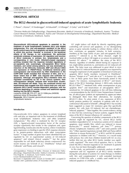 ORIGINAL ARTICLE the BCL2 Rheostat in Glucocorticoid-Induced