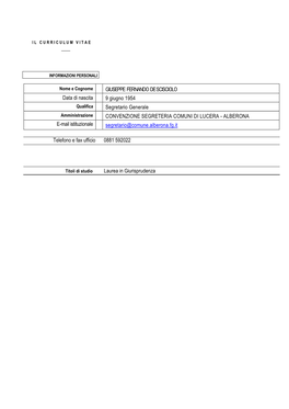 GIUSEPPE FERNANDO DESCISCIOLO Data Di Nascita 9