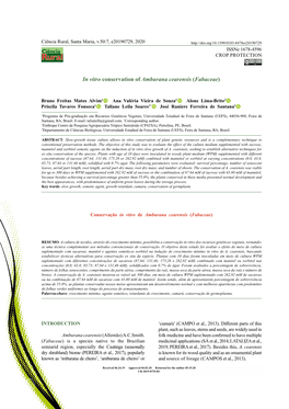 In Vitro Conservation of Amburana Cearensis (Fabaceae)