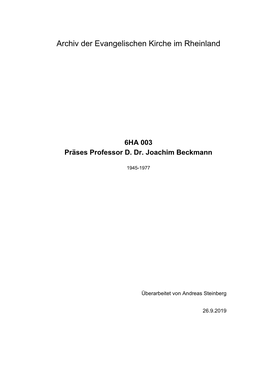 Präses Professor D. Dr. Joachim Beckmann