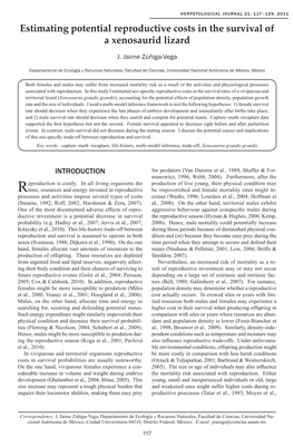 Estimating Potential Reproductive Costs in the Survival of a Xenosaurid Lizard