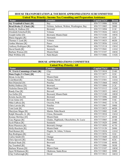 HOUSE TRANSPORTATION & TOURISM APPROPRIATIONS SUBCOMMITTEE HOUSE APPROPRIATIONS COMMITTEE United Way Priority: Income Tax Co