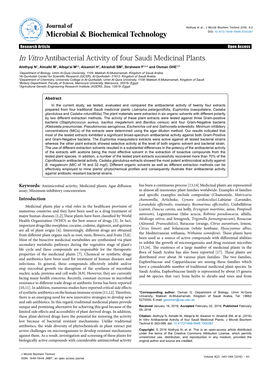 In Vitro Antibacterial Activity of Four Saudi Medicinal Plants