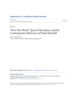 Speech, Resistance, and the Contemporary Relevance of Paule Marshall Jason T