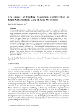 The Impact of Building Regulation Contravention on Rapid Urbanisation: Case of Kano Metropolis