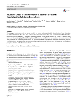 Abuse and Effects of Salvia Divinorum in a Sample of Patients Hospitalized for Substance Dependence