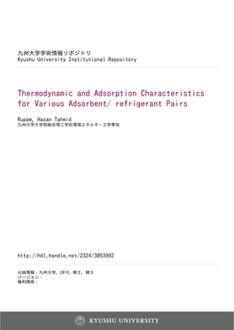 Thermodynamic and Adsorption Characteristics for Various Adsorbent/ Refrigerant Pairs