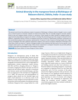 Animal Diversity in the Mangrove Forest at Bichitrapur of Balasore District, Odisha, India- a Case Study