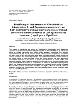 Bioefficacy of Leaf Extracts of Clerodendrum Infortunatum L. and Eupatorium Odoratum L