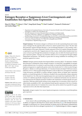 Estrogen Receptor-Α Suppresses Liver Carcinogenesis and Establishes Sex-Speciﬁc Gene Expression