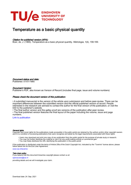 Temperature As a Basic Physical Quantity