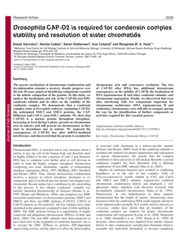 Drosophila CAP-D2 Is Required for Condensin Complex Stability and Resolution of Sister Chromatids