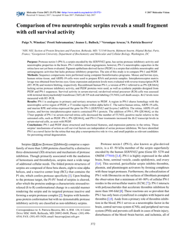 Comparison of Two Neurotrophic Serpins Reveals a Small Fragment with Cell Survival Activity