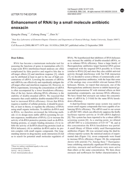 Enhancement of Rnai by a Small Molecule Antibiotic Enoxacin