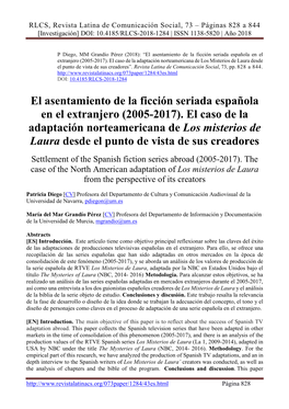 El Asentamiento De La Ficción Seriada Española En El Extranjero (2005-2017)