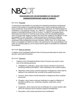 Procedures for the Enforcement of the NBCOT Code of Conduct