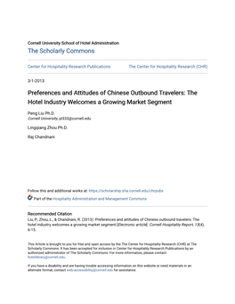 Preferences and Attitudes of Chinese Outbound Travelers: the Hotel Industry Welcomes a Growing Market Segment