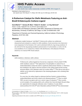 A Ruthenium Catalyst for Olefin Metathesis Featuring an Anti-Bredt