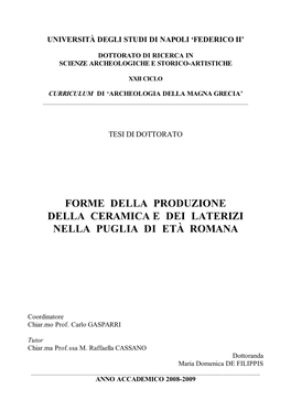 Forme Della Produzione Della Ceramica E Dei Laterizi Nella Puglia Di Età Romana