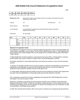 2020 Seattle City Council Statement of Legislative Intent