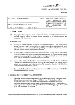 Delayed Discharge Action Plans - Greater Glasgow From: Director of Social Work and Lanarkshire Nhs Boards Date: 22 August 2002 I Ref: Jd/Jn/Nl