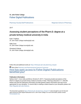 Assessing Student Perceptions of the Pharm.D. Degree at a Private Tertiary Medical University in India