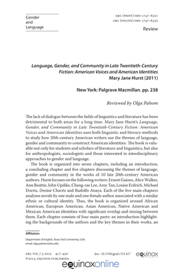 Review Language, Gender, and Community in Late Twentieth