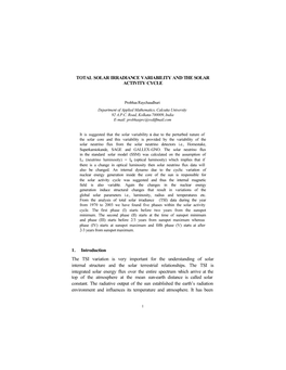 Total Solar Irradiance Variability and the Solar Activity Cycle