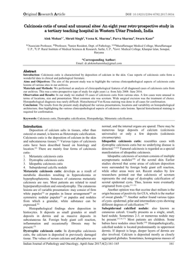 Calcinosis Cutis of Usual and Unusual Sites: an Eight Year Retro-Prospective Study in a Tertiary Teaching Hospital in Western Uttar Pradesh, India