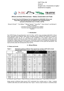 Rhinos, Trade and CITES : a Joint Report by IUCN SSC African and Asian Rhino Specialist Groups and TRAFFIC to CITES Secretaria