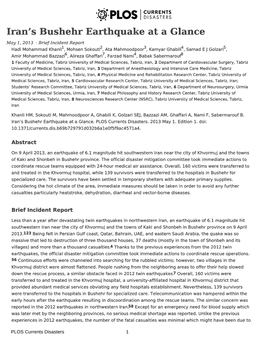 Iran's Bushehr Earthquake at a Glance – PLOS Currents Disasters