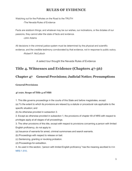 RULES of EVIDENCE Title 4. Witnesses and Evidence (Chapters 47-56)