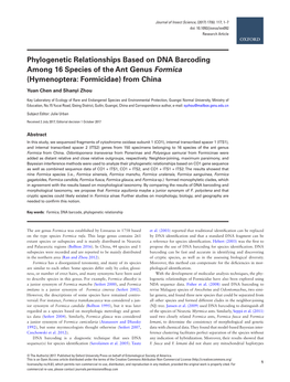 Phylogenetic Relationships Based on DNA Barcoding Among 16 Species of the Ant Genus Formica (Hymenoptera: Formicidae) from China