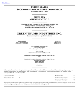 GREEN THUMB INDUSTRIES INC. (Exact Name of Registrant As Specified in Its Charter)