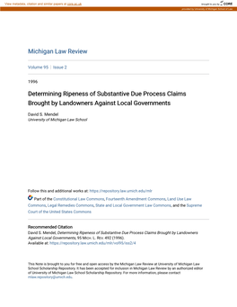 Determining Ripeness of Substantive Due Process Claims Brought by Landowners Against Local Governments