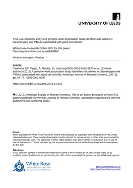 A Genome-Wide Association Study Identifies Risk Alleles in Plasminogen and P4HA2 Associated with Giant Cell Arteritis