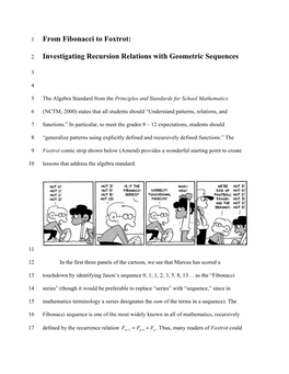 From Fibonacci to Foxtrot: Investigating Recursion Relations with Geometric Sequences