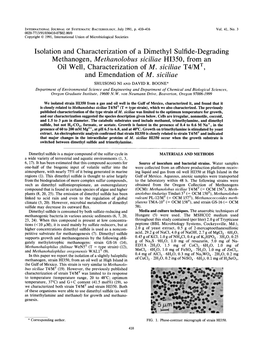 Isolation and Characterization of a Dimethyl Sulfide-Degrading Methanogen, Methanolobus Siciliae HI350, from an Oil Well, Characterization of M