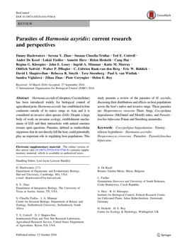 Parasites of Harmonia Axyridis: Current Research and Perspectives